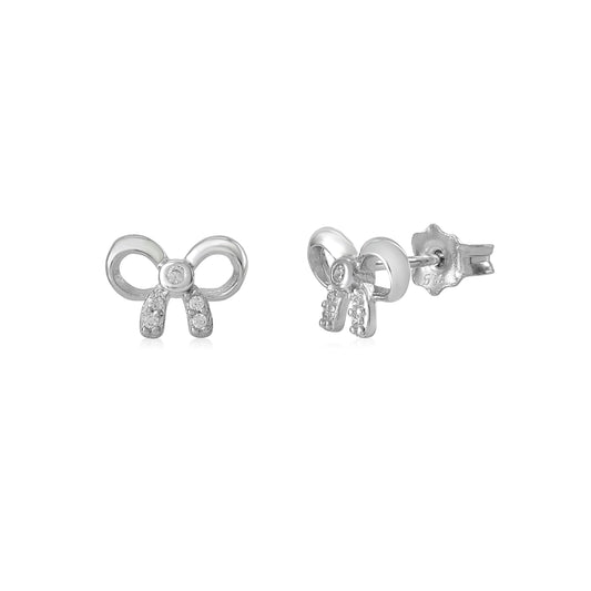 Sterling Silver 925 Pave CZ and Polished Bow Stud Post Earrings by Massete