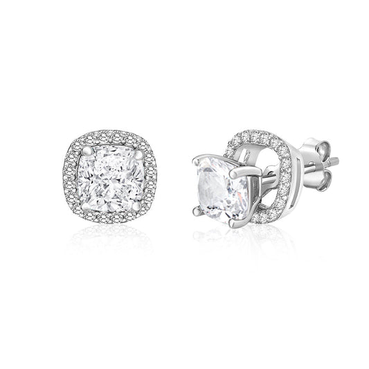 MASSETE Sterling Silver 925 Halo Stud Post Earrings with Removeable Jacket by Massete