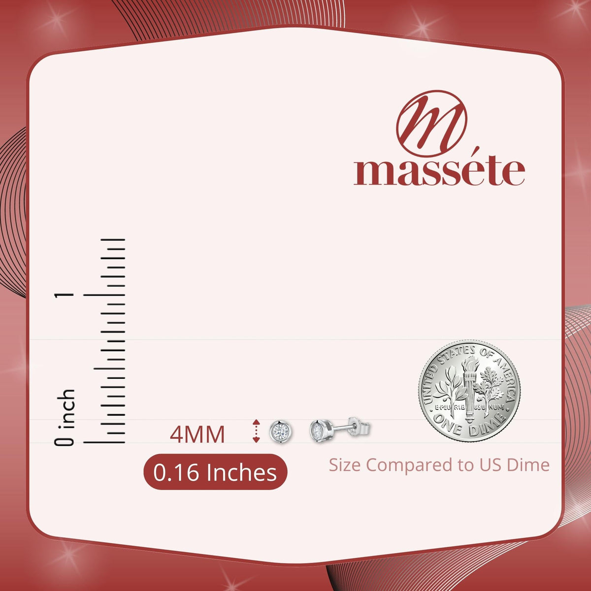 MASSETE Sterling Silver 925 Simulated Diamond Stud Post Earrings Bezel Set by Massete