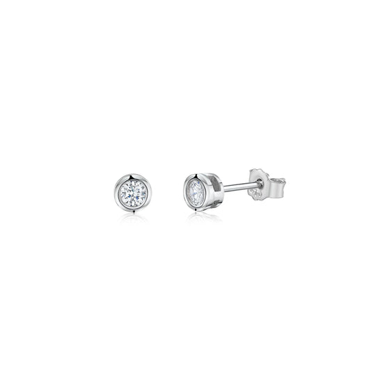 MASSETE Sterling Silver 925 Simulated Diamond Stud Post Earrings Bezel Set by Massete