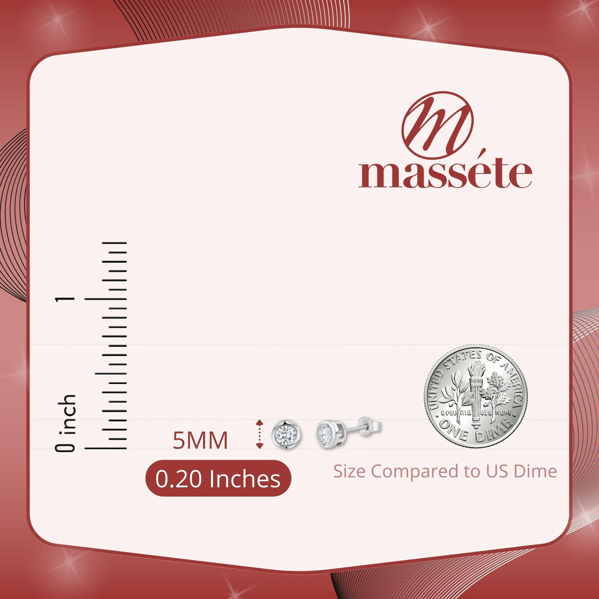 MASSETE Sterling Silver 925 Simulated Diamond Stud Post Earrings Bezel Set by Massete