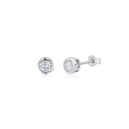 MASSETE Sterling Silver 925 Simulated Diamond Stud Post Earrings Bezel Set by Massete