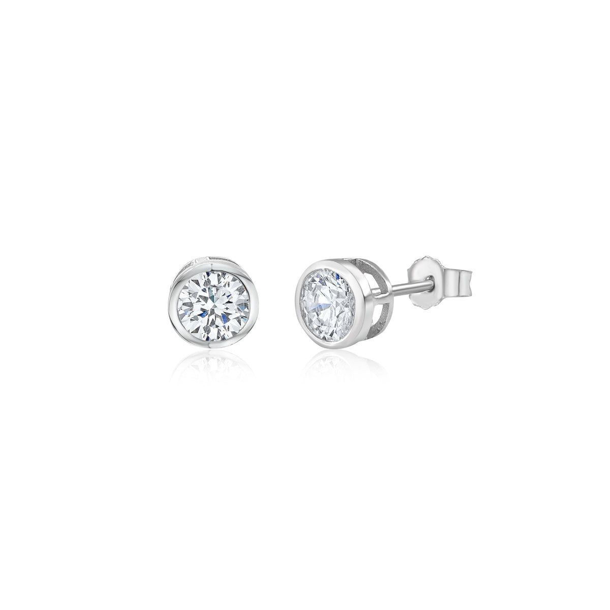 MASSETE Sterling Silver 925 Simulated Diamond Stud Post Earrings Bezel Set by Massete