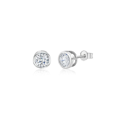 MASSETE Sterling Silver 925 Simulated Diamond Stud Post Earrings Bezel Set by Massete
