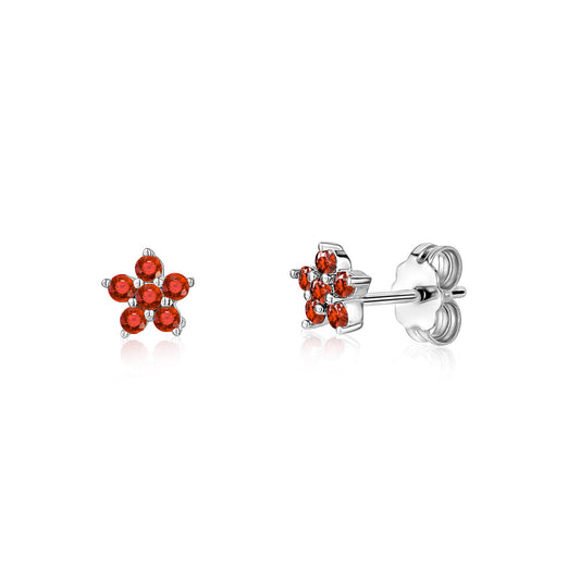 Sterling Silver Small Flower Stud Earrings Simulated Birthstone 6mm | Choose from 12 Colors by Massete