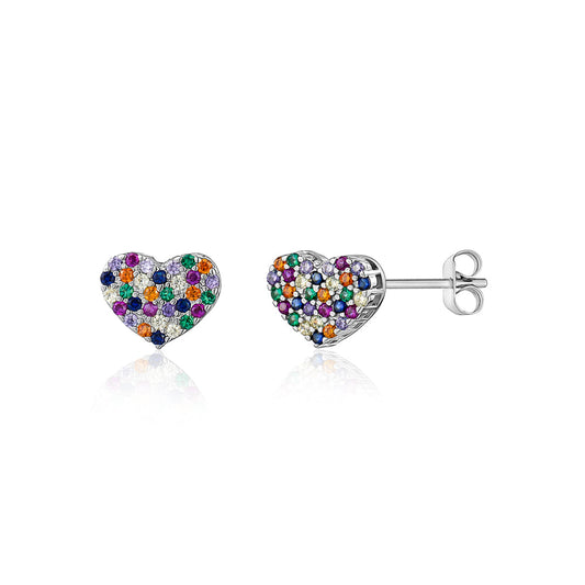 Sterling Silver Heart Stud Earrings Multi Color for Girls 8mm by Massete
