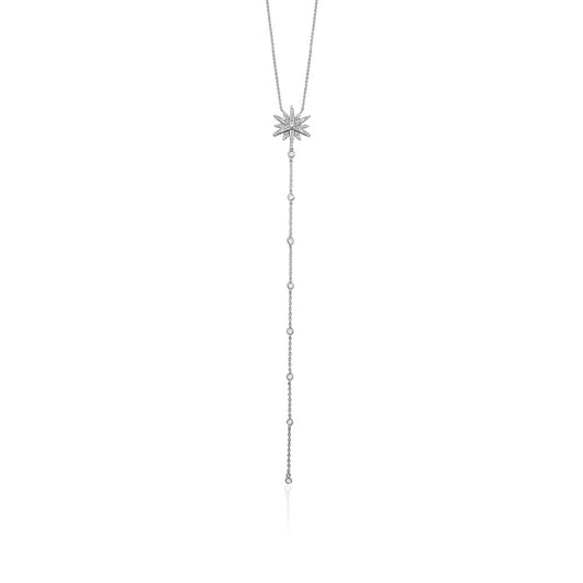 Sterling Silver Long Y Necklace Lucky North Star Lariat Style with Pave Simulated Diamonds 16" by Massete
