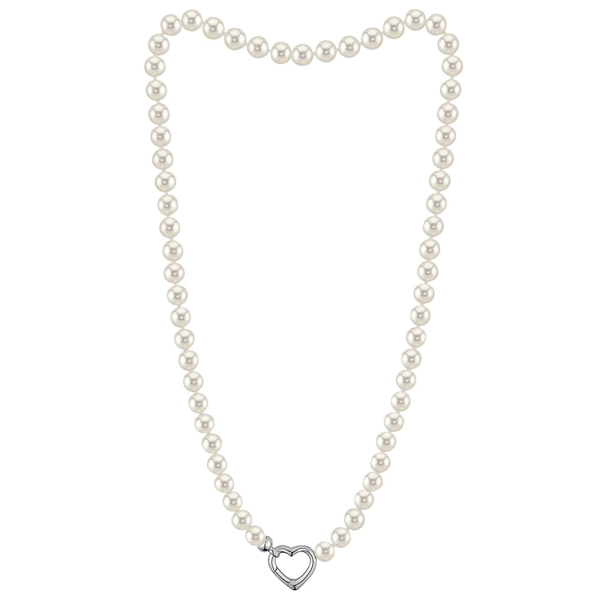 MASSETE White Round Freshwater Cultured Pearl Necklace for Women Sterling Silver Heart Clasp 6.5mm 18" by Massete