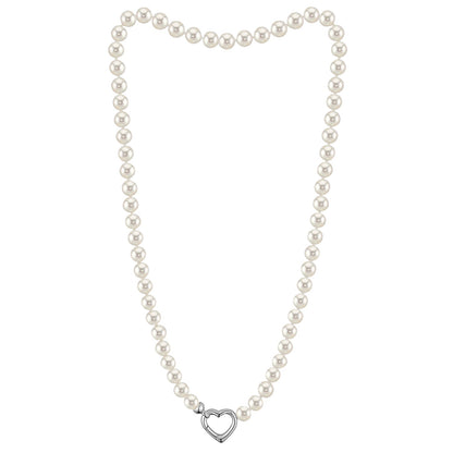 MASSETE White Round Freshwater Cultured Pearl Necklace for Women Sterling Silver Heart Clasp 6.5mm 18" by Massete