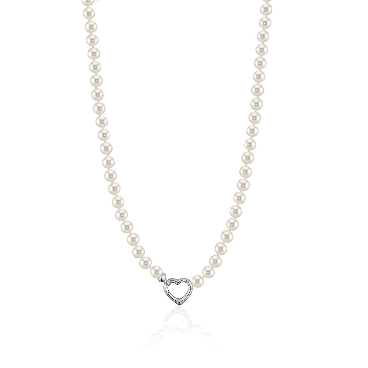 MASSETE White Round Freshwater Cultured Pearl Necklace for Women Sterling Silver Heart Clasp 6.5mm 18" by Massete