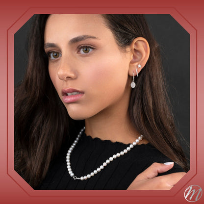 MASSETE White Round Freshwater Cultured Pearl Necklace for Women Sterling Silver Lobster Clasp Modern 6.5mm 18" by Massete