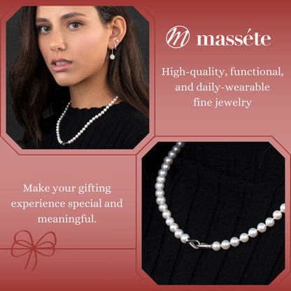 MASSETE White Round Freshwater Cultured Pearl Necklace for Women Sterling Silver Lobster Clasp Modern 6.5mm 18" by Massete