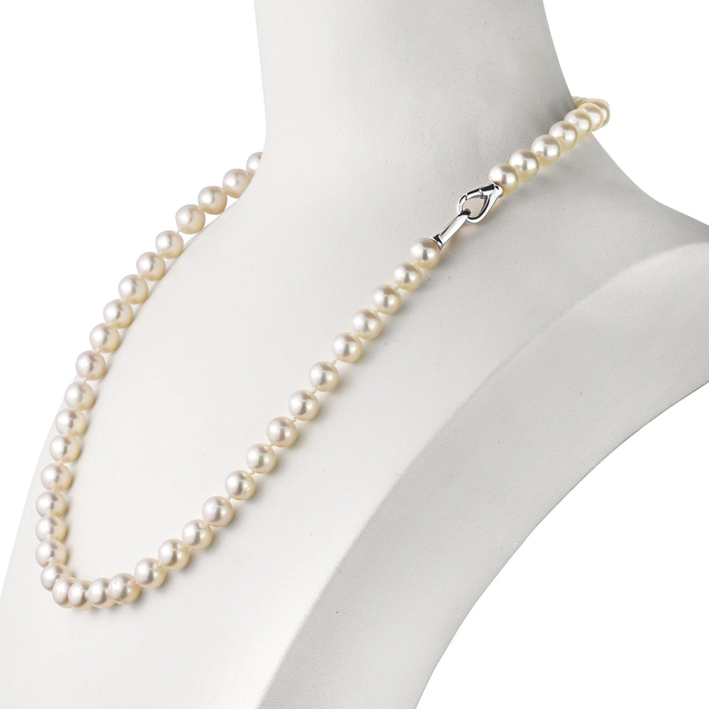 MASSETE White Round Freshwater Cultured Pearl Necklace for Women Sterling Silver Lobster Clasp Modern 6.5mm 18" by Massete