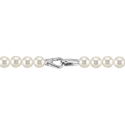 MASSETE White Round Freshwater Cultured Pearl Necklace for Women Sterling Silver Lobster Clasp Modern 6.5mm 18" by Massete