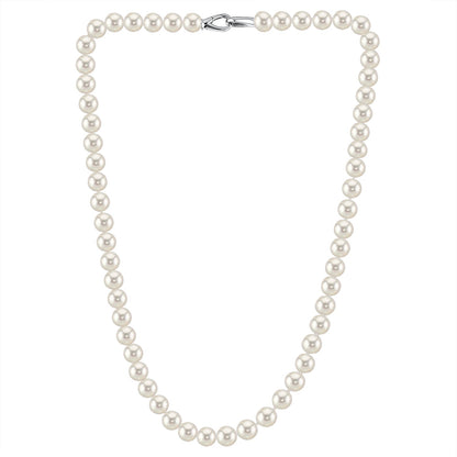 MASSETE White Round Freshwater Cultured Pearl Necklace for Women Sterling Silver Lobster Clasp Modern 6.5mm 18" by Massete