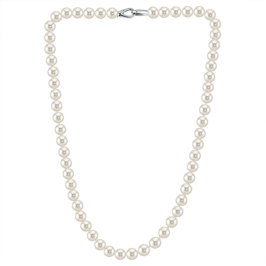 MASSETE White Round Freshwater Cultured Pearl Necklace for Women Sterling Silver Lobster Clasp Modern 6.5mm 18" by Massete
