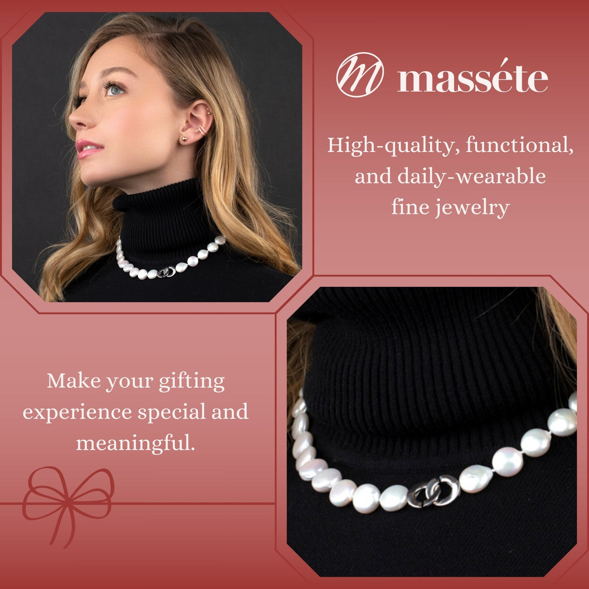 MASSETE White Coin Freshwater Cultured Pearl Necklace for Women Sterling Silver Clasp Modern 12.5mm 18" by Massete