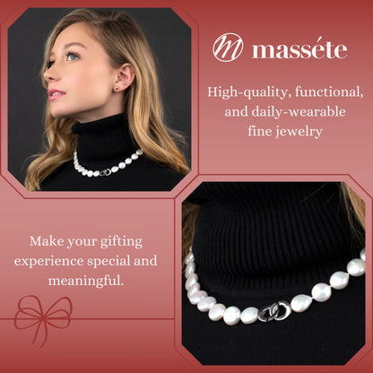 MASSETE White Coin Freshwater Cultured Pearl Necklace for Women Sterling Silver Clasp Modern 12.5mm 18" by Massete
