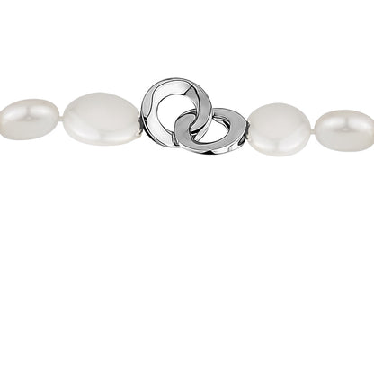 MASSETE White Coin Freshwater Cultured Pearl Necklace for Women Sterling Silver Clasp Modern 12.5mm 18" by Massete
