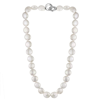 MASSETE White Coin Freshwater Cultured Pearl Necklace for Women Sterling Silver Clasp Modern 12.5mm 18" by Massete