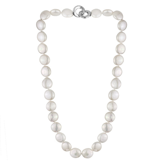MASSETE White Coin Freshwater Cultured Pearl Necklace for Women Sterling Silver Clasp Modern 12.5mm 18" by Massete