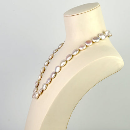 MASSETE White Coin Freshwater Cultured Pearl Necklace for Women Sterling Silver Clasp Modern 12.5mm 18" by Massete
