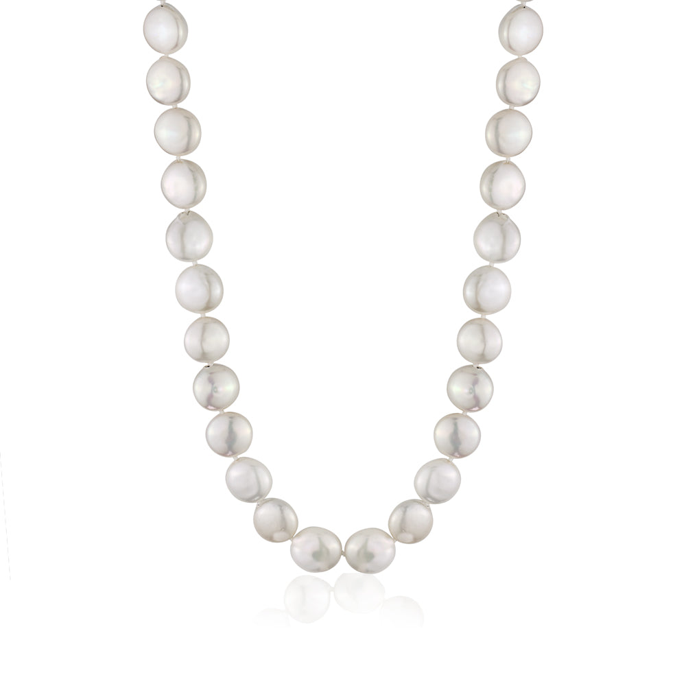 MASSETE White Coin Freshwater Cultured Pearl Necklace for Women Sterling Silver Clasp Modern 12.5mm 18" by Massete