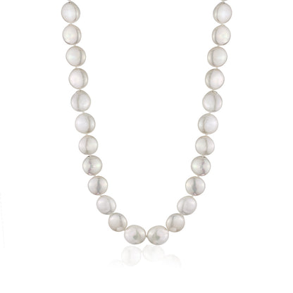 MASSETE White Coin Freshwater Cultured Pearl Necklace for Women Sterling Silver Clasp Modern 12.5mm 18" by Massete