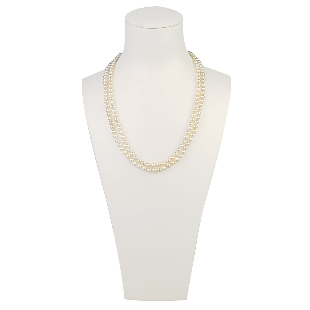 MASSETE White Round Freshwater Cultured Pearl Double Strand Necklace for Women Sterling Silver Rose Gold Plated Double Heart Clasp 4.5mm 18 inches by Massete