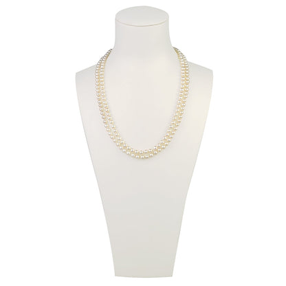 MASSETE White Round Freshwater Cultured Pearl Double Strand Necklace for Women Sterling Silver Rose Gold Plated Double Heart Clasp 4.5mm 18 inches by Massete