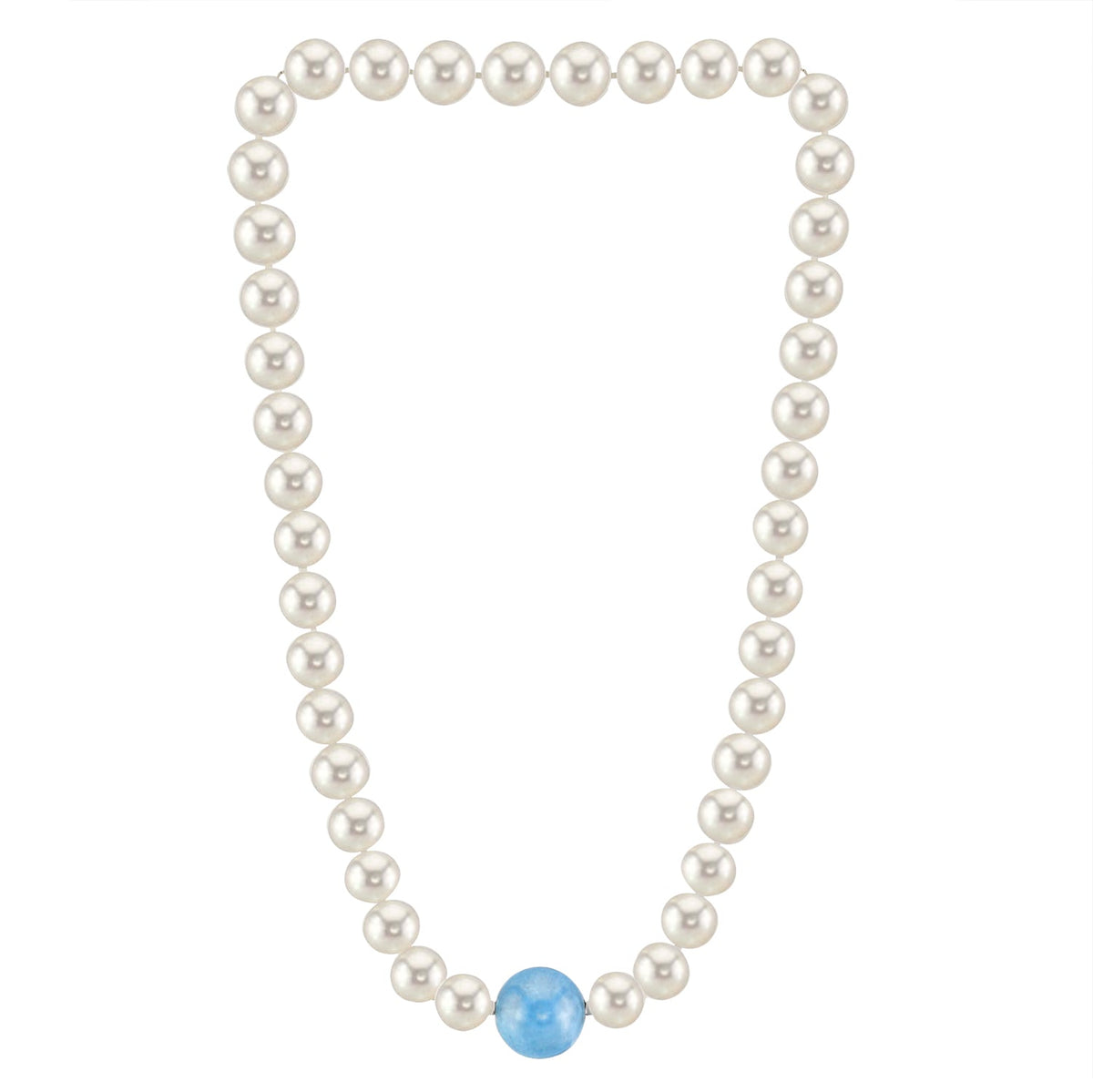 MASSETE White Round Freshwater Cultured Pearl Necklace for Women Aquamarine Sphere Invisible Clasp 10mm 17" by Massete