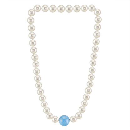 MASSETE White Round Freshwater Cultured Pearl Necklace for Women Aquamarine Sphere Invisible Clasp 10mm 17" by Massete