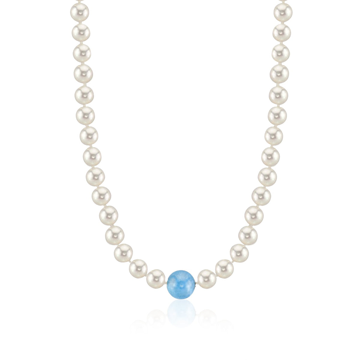MASSETE White Round Freshwater Cultured Pearl Necklace for Women Aquamarine Sphere Invisible Clasp 10mm 17" by Massete