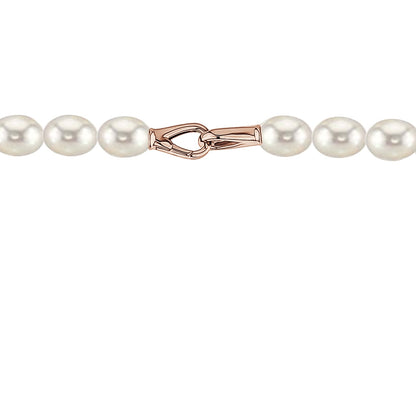 MASSETE White Rice Shape Freshwater Cultured Pearl Necklace for Women Sterling Silver Lobster Clasp Modern 9mm 18" by Massete