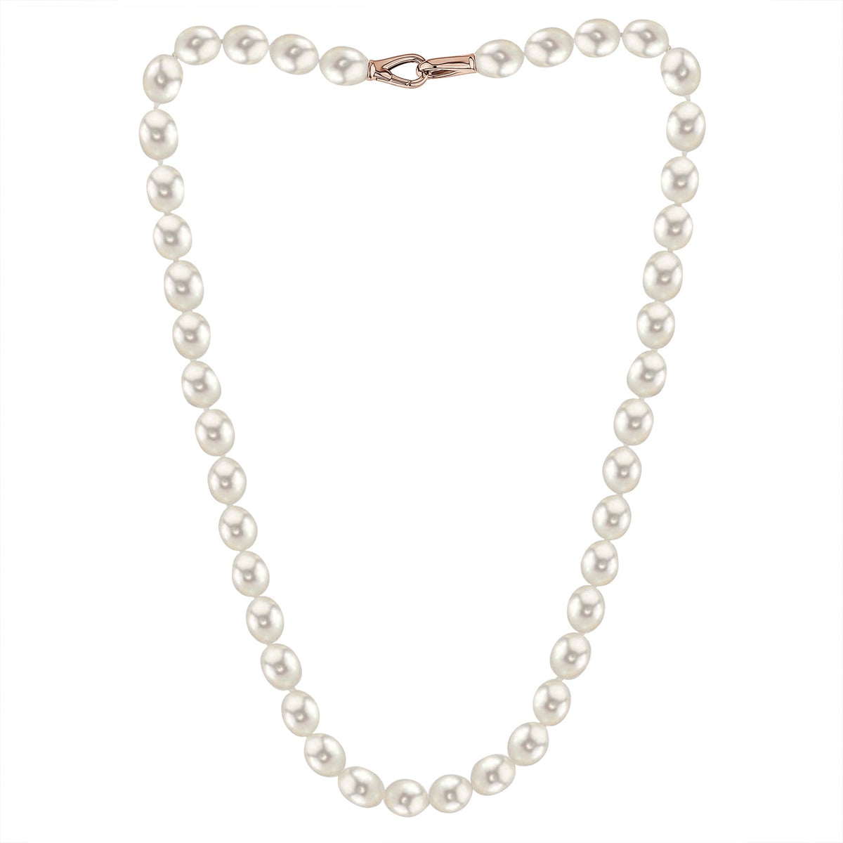 MASSETE White Rice Shape Freshwater Cultured Pearl Necklace for Women Sterling Silver Lobster Clasp Modern 9mm 18" by Massete