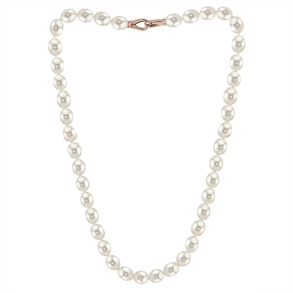 MASSETE White Rice Shape Freshwater Cultured Pearl Necklace for Women Sterling Silver Lobster Clasp Modern 9mm 18" by Massete