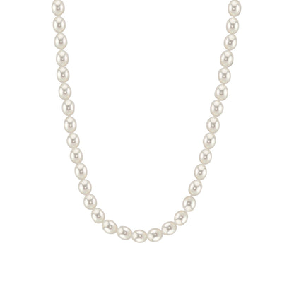 MASSETE White Rice Shape Freshwater Cultured Pearl Necklace for Women Sterling Silver Lobster Clasp Modern 9mm 18" by Massete