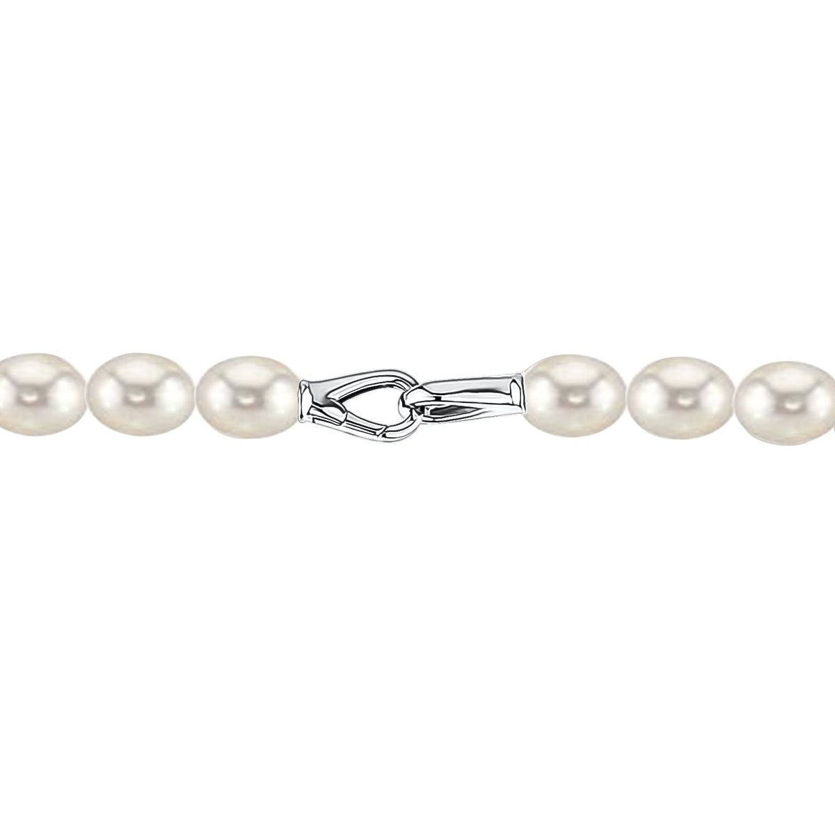 MASSETE White Rice Shape Freshwater Cultured Pearl Necklace for Women Sterling Silver Lobster Clasp Modern 9mm 18" by Massete