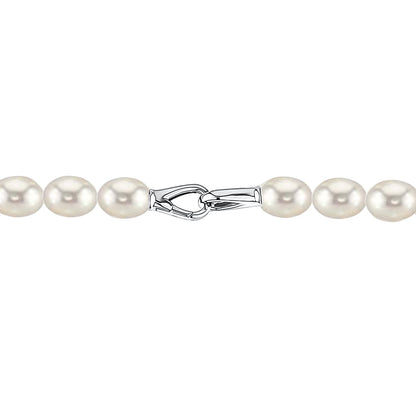 MASSETE White Rice Shape Freshwater Cultured Pearl Necklace for Women Sterling Silver Lobster Clasp Modern 9mm 18" by Massete