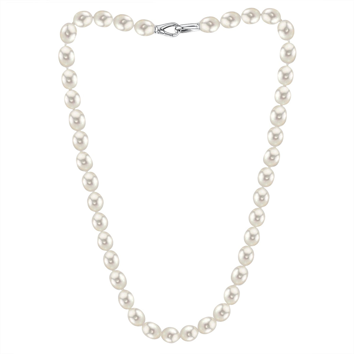 MASSETE White Rice Shape Freshwater Cultured Pearl Necklace for Women Sterling Silver Lobster Clasp Modern 9mm 18" by Massete