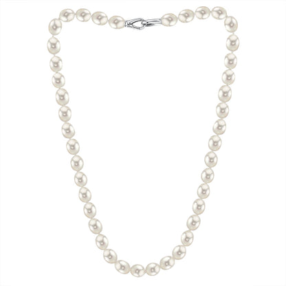 MASSETE White Rice Shape Freshwater Cultured Pearl Necklace for Women Sterling Silver Lobster Clasp Modern 9mm 18" by Massete