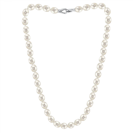 MASSETE White Rice Shape Freshwater Cultured Pearl Necklace for Women Sterling Silver Lobster Clasp Modern 9mm 18" by Massete