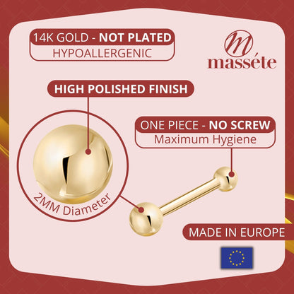 14k Gold Nose Ring Tiny Ball Micro Stud Piercing Body by Massete