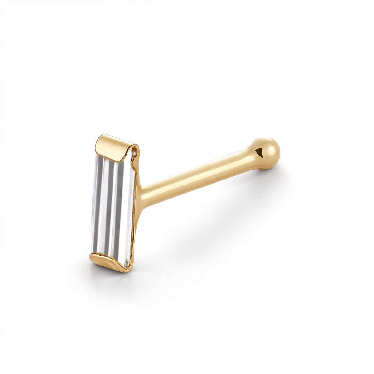 14k yellow gold baguette CZ nose stud, 20 gauge by Massete