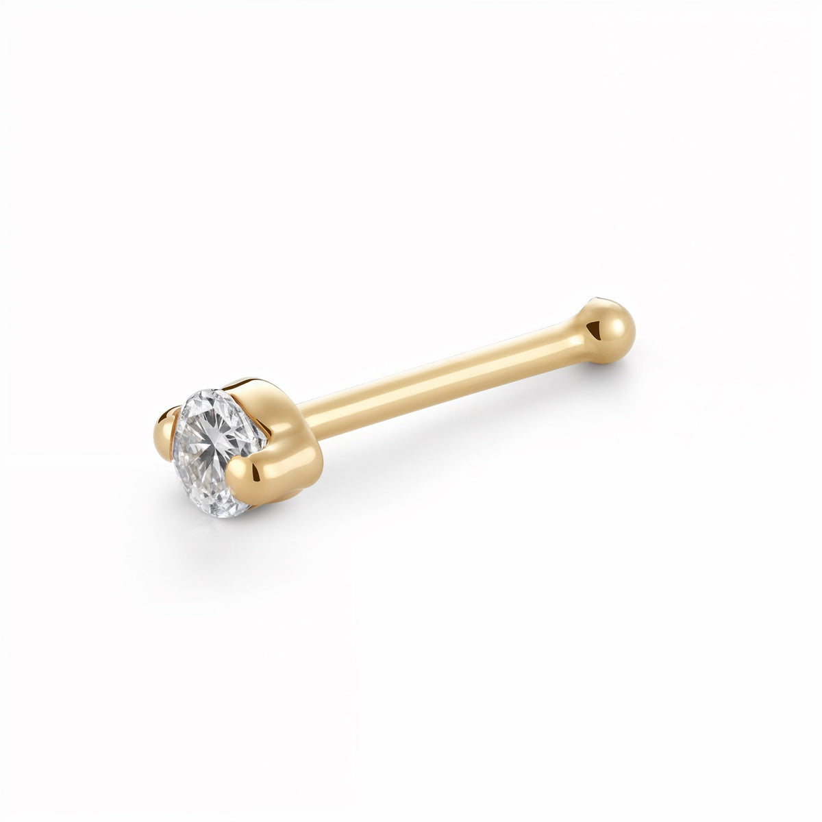 14k yellow gold 2 prong CZ nose stud, 20 gauge by Massete
