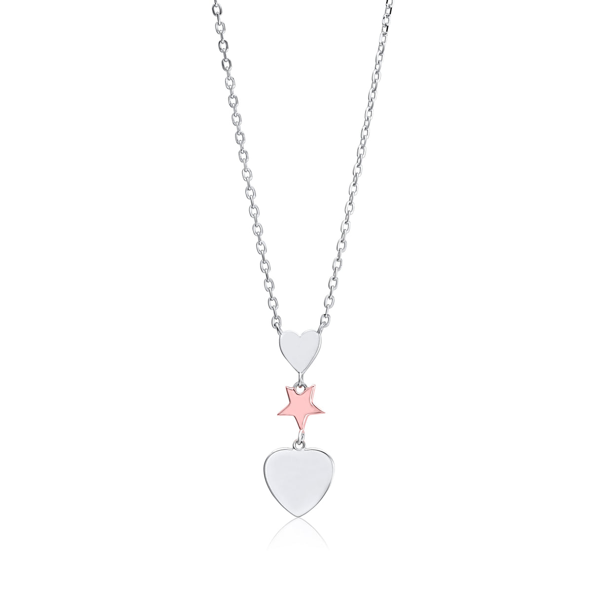 MASSETE Sterling Silver 925 Triple Dangle Heart and Gold Plated Star Pendant Necklace Rolo Chain 17" by Massete
