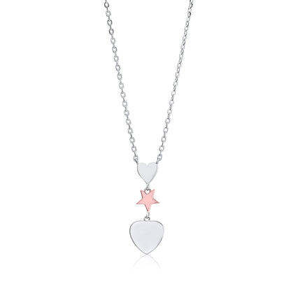 MASSETE Sterling Silver 925 Triple Dangle Heart and Gold Plated Star Pendant Necklace Rolo Chain 17" by Massete