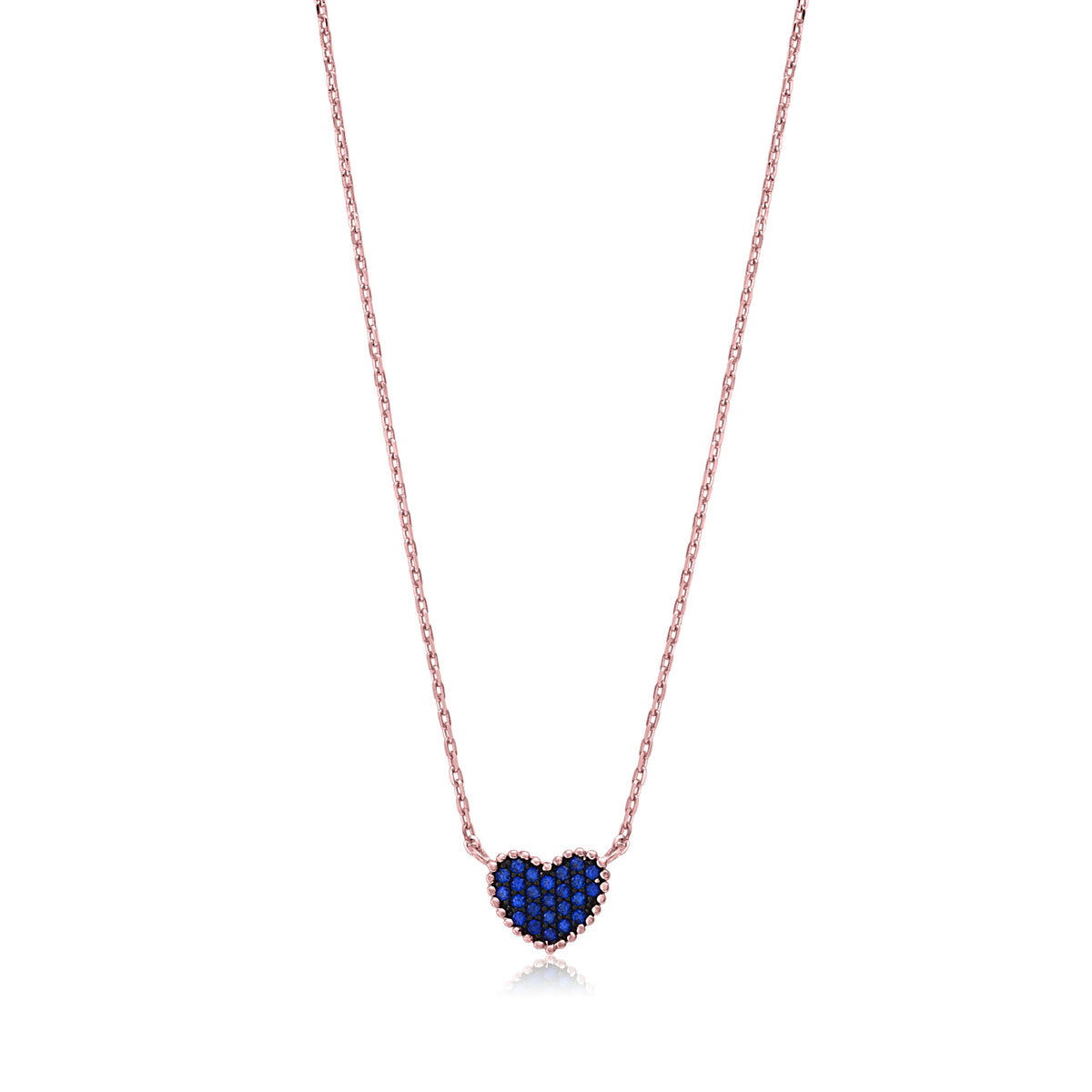 MASSETE Sterling Silver 925 Rose Gold Plated Heart Beaded Pave CZ Pendant Necklace Rolo Chain 17" by Massete