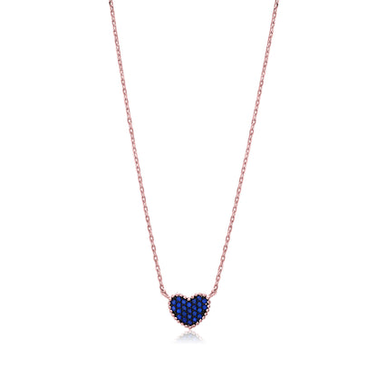 MASSETE Sterling Silver 925 Rose Gold Plated Heart Beaded Pave CZ Pendant Necklace Rolo Chain 17" by Massete