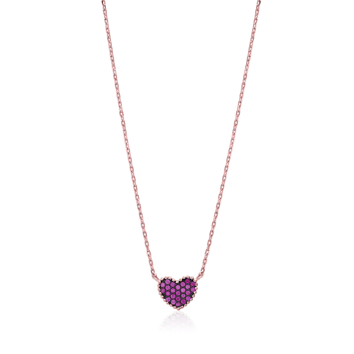 MASSETE Sterling Silver 925 Rose Gold Plated Heart Beaded Pave CZ Pendant Necklace Rolo Chain 17" by Massete